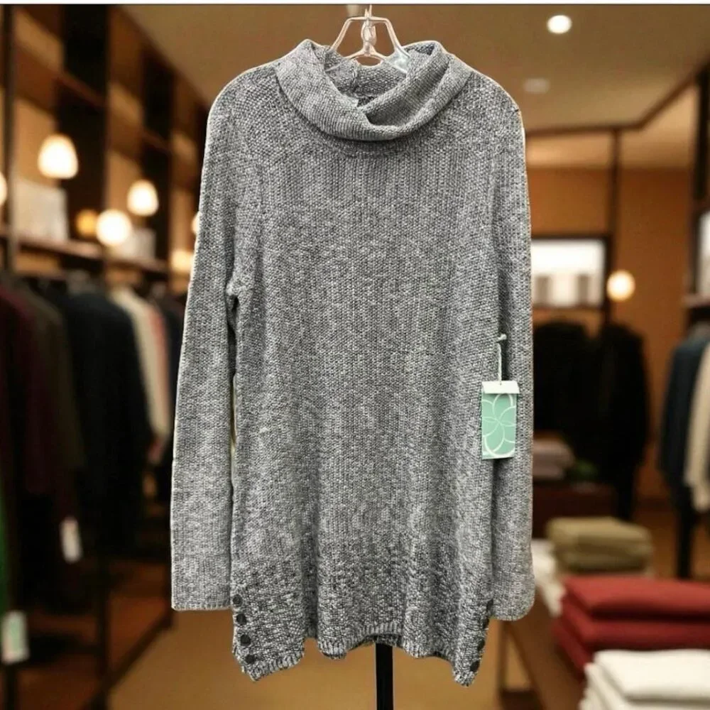 NWT Aventura Belinda L Grey Charcoal Cowl Neck Beautiful Stylish Sweater Tunic